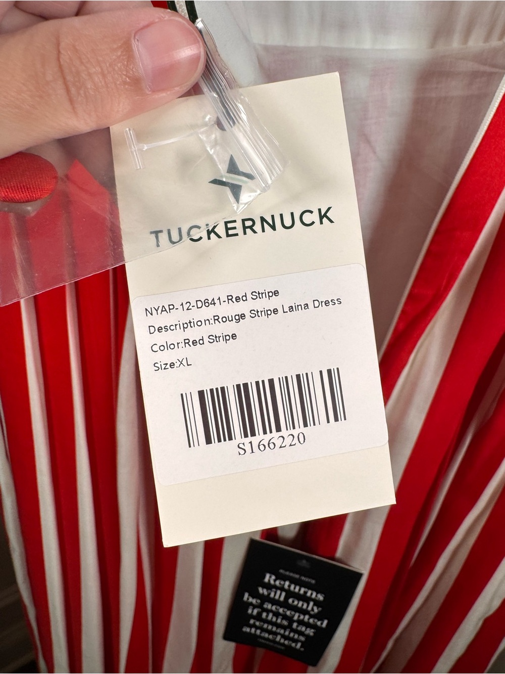Tuckernuck Rouge Stripe Laina Dress XL NWT Red White Pleated Maxi - Picture 7 of 10
